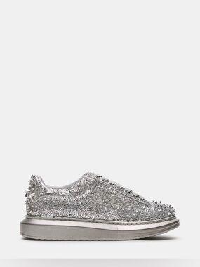 Steve Madden Ice box pewter metallic Crystal & Spike Embellished Low-Top Sneaker